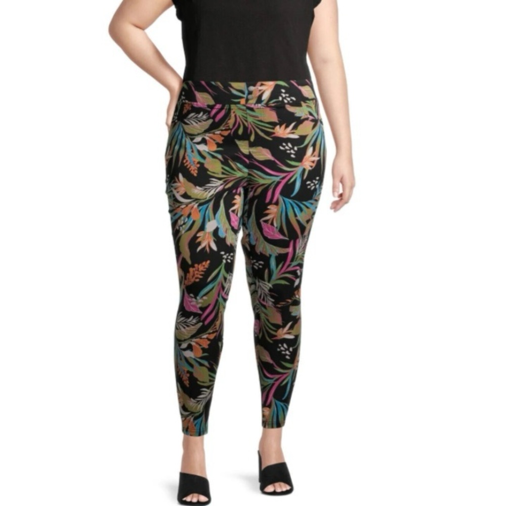 Terra & Sky Women's 1X Floral Pull On Elastic Waist Comfort Tropical Jegging